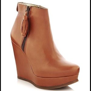 Ted Baker Ezika leather cognac ankle wedge bootie